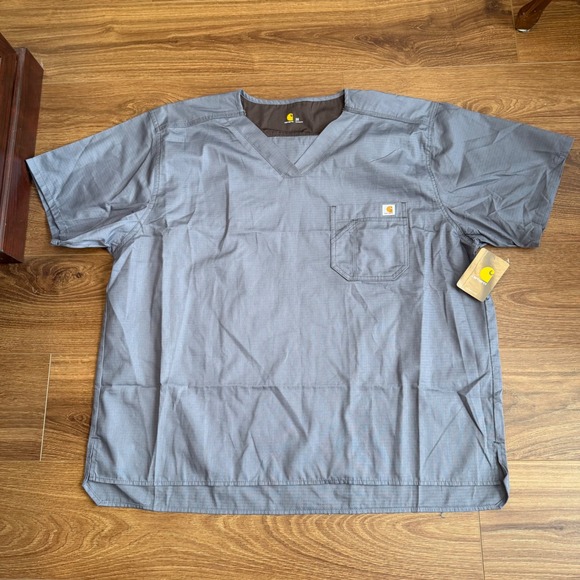 Carhartt Liberty Scrub Set Mens 2X Pewter Gray Ripstop V-Neck Top Cargo Pants - Picture 2 of 10